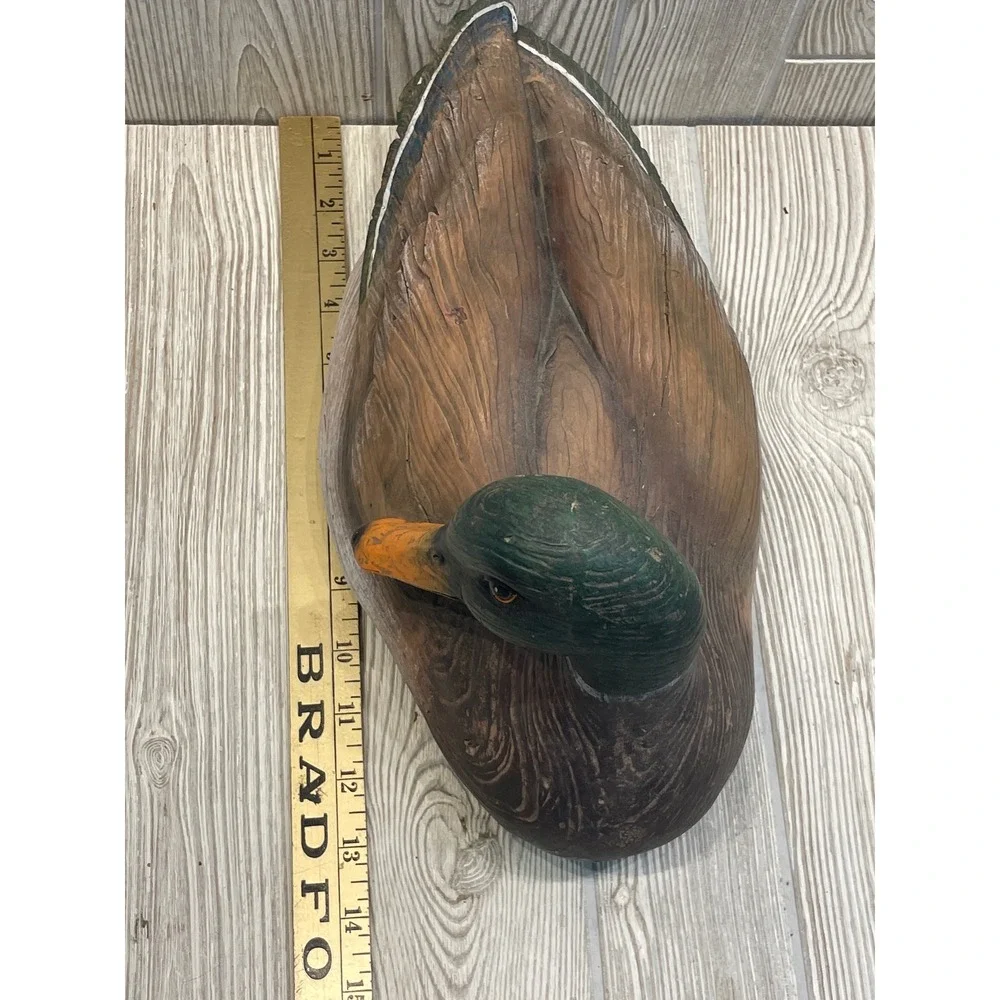 Mallard Duck Decoy Figurine Faux Wood Grain Resin Decorative Waterfowl Decor